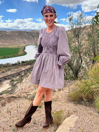 Mocha Smocked Gingham Dress