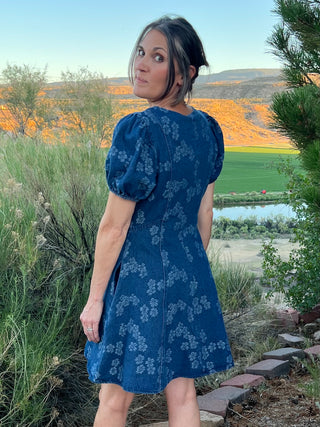Floral Denim Fit and Flare Dress