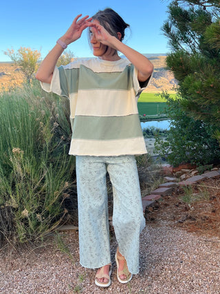 Green Oversized Colorblock Stripe Top
