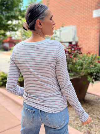 Dusty Blue Stripe Rib Knit Top