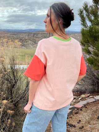Peach Live Laugh Love Colorblock Oversized Tee