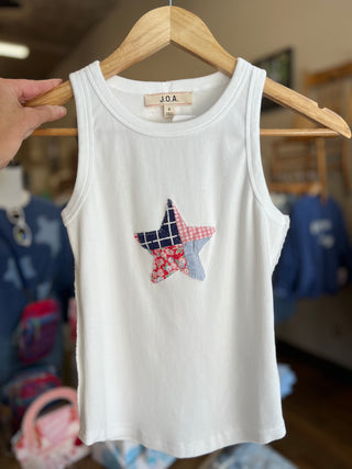Star Quilt Applique White Knit Tank Top