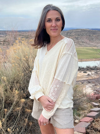 Floral Lace Oversized Long Sleeve Top