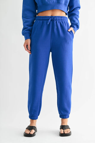 Deep Indigo Cotton Blend Fleece Sweatpants