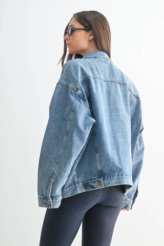 Medium Wash Boxy-Cut Denim Jacket