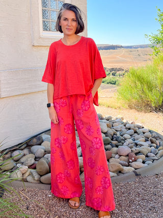 Tomato Red Mineral Wash Poncho Slub Knit T-Shirt