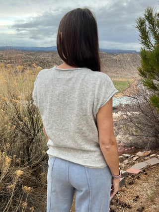 Heather Gray Raw Edge Sleeveless Cardigan Vest