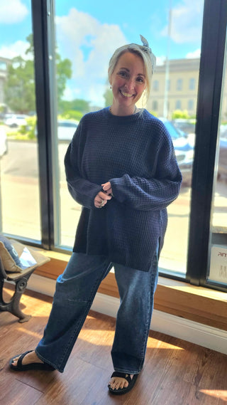 Navy Round-Neck Classic Long Sleeve Top