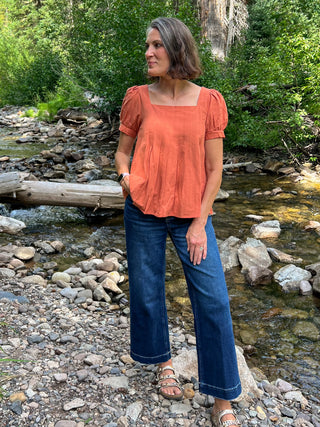 Cayenne Cotton Puff-Sleeve Top