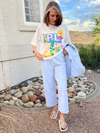 Malibu Wide-Leg Fleece Pants in Powder Blue