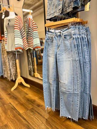 High Rise Raw Hem Barrel Jeans