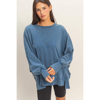 Navy Oversized Seam Detail Long Sleeve Top