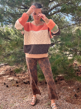 Rust Olive Fabric Mix Mineral-Washed Pullover