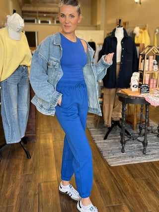 Deep Indigo Cotton Blend Fleece Sweatpants