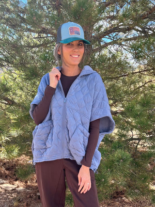 Iron Blue Quilted Hoodie Vest