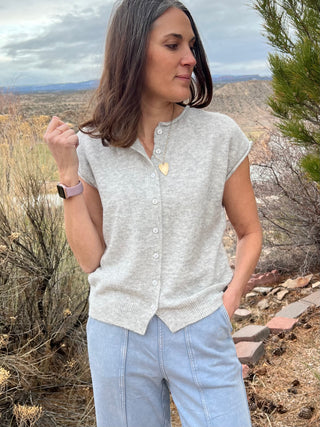 Heather Gray Raw Edge Sleeveless Cardigan Vest