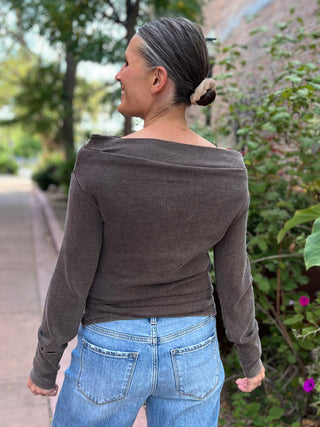 Mocha Off The Shoulder Knit Top