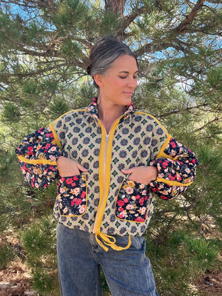 Patchwork Quilted Bomber Jacket