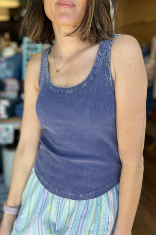 Acid Washed Tank Top in Dusty Indigo