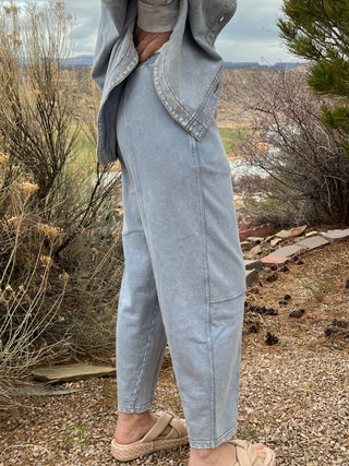 Acid Washed Elastic Waist Pant