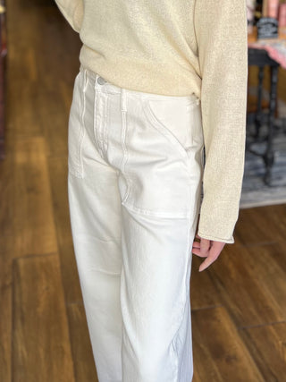 Utility Seamed Barrel Jeans in Ecru