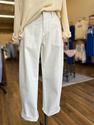 Utility Seamed Barrel Jeans in Ecru