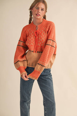 Orange Taupe Nordic Sweater