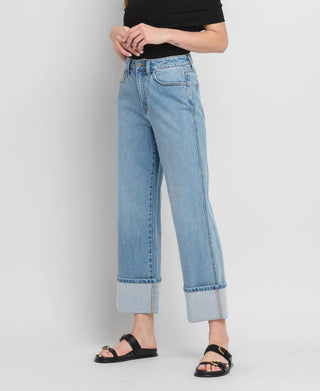 Vervet Gabby Super High Rise Cuffed Baggy Straight Jeans