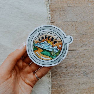 Mountains & Coffee Vinyl Sticker