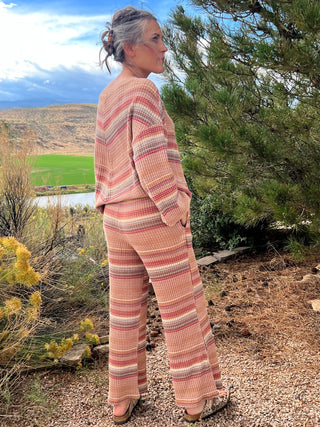 Mocha Mineral-Washed Stripe Thermal Pants
