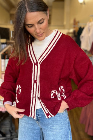 Burgundy Candy Cane Sweater Cardigan