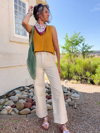 High Rise Cuffed Wide Leg Jeans