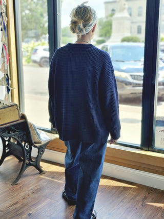 Navy Round-Neck Classic Long Sleeve Top