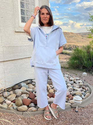 Malibu Wide-Leg Fleece Pants in Powder Blue