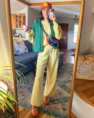 Yellow Glow Luxe Sand Wash Rib Wide-Leg Pants