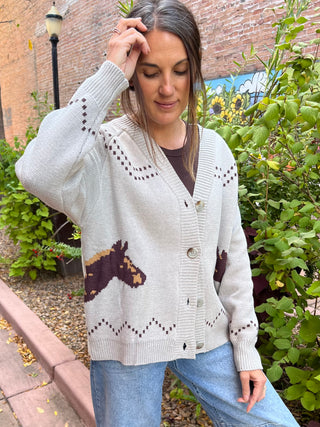 Chunky Knitted Horse Cardigan in Heather Gray