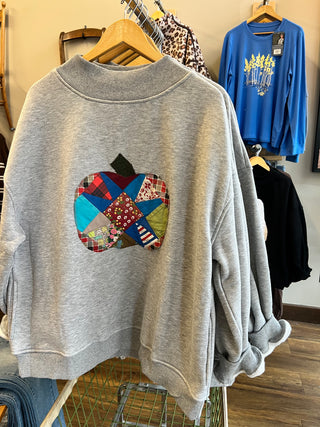 Pumpkin Vintage Quilt Applique Mock Neck Sweatshirt