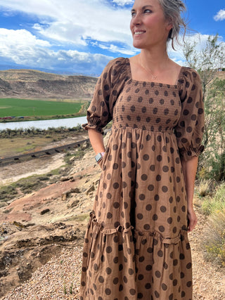 Mocha Polkadot Maxi Dress