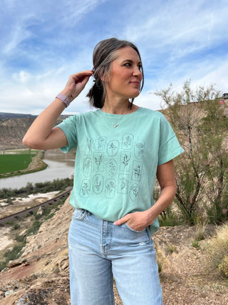 Floral Motif Vintage-Wash Graphic Tee