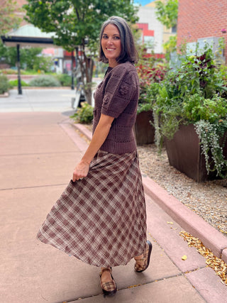 Mocha Plaid Woven Maxi Skirt
