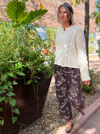 Espresso Floral Jacquard Barrel Pants