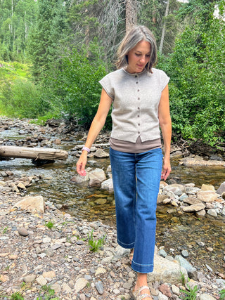 Light Taupe Raw Edge Sleeveless Lightweight Cardigan