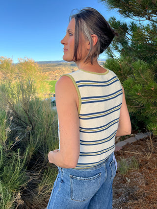 Green & Navy Striped Knit Vest