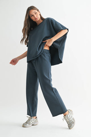 Midnight Navy Malibu Wide-Leg Fleece Pants