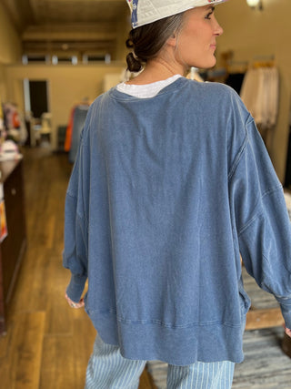 Navy Oversized Seam Detail Long Sleeve Top