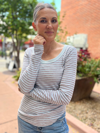 Dusty Blue Stripe Rib Knit Top