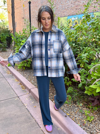 Oversized Plaid Shirt in Navy