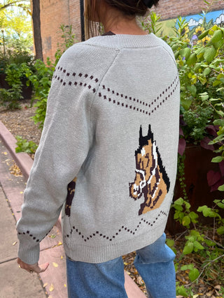 Chunky Knitted Horse Cardigan in Heather Gray