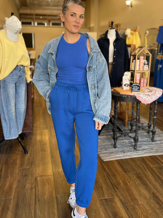 Deep Indigo Cotton Blend Fleece Sweatpants