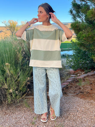 Green Oversized Colorblock Stripe Top
